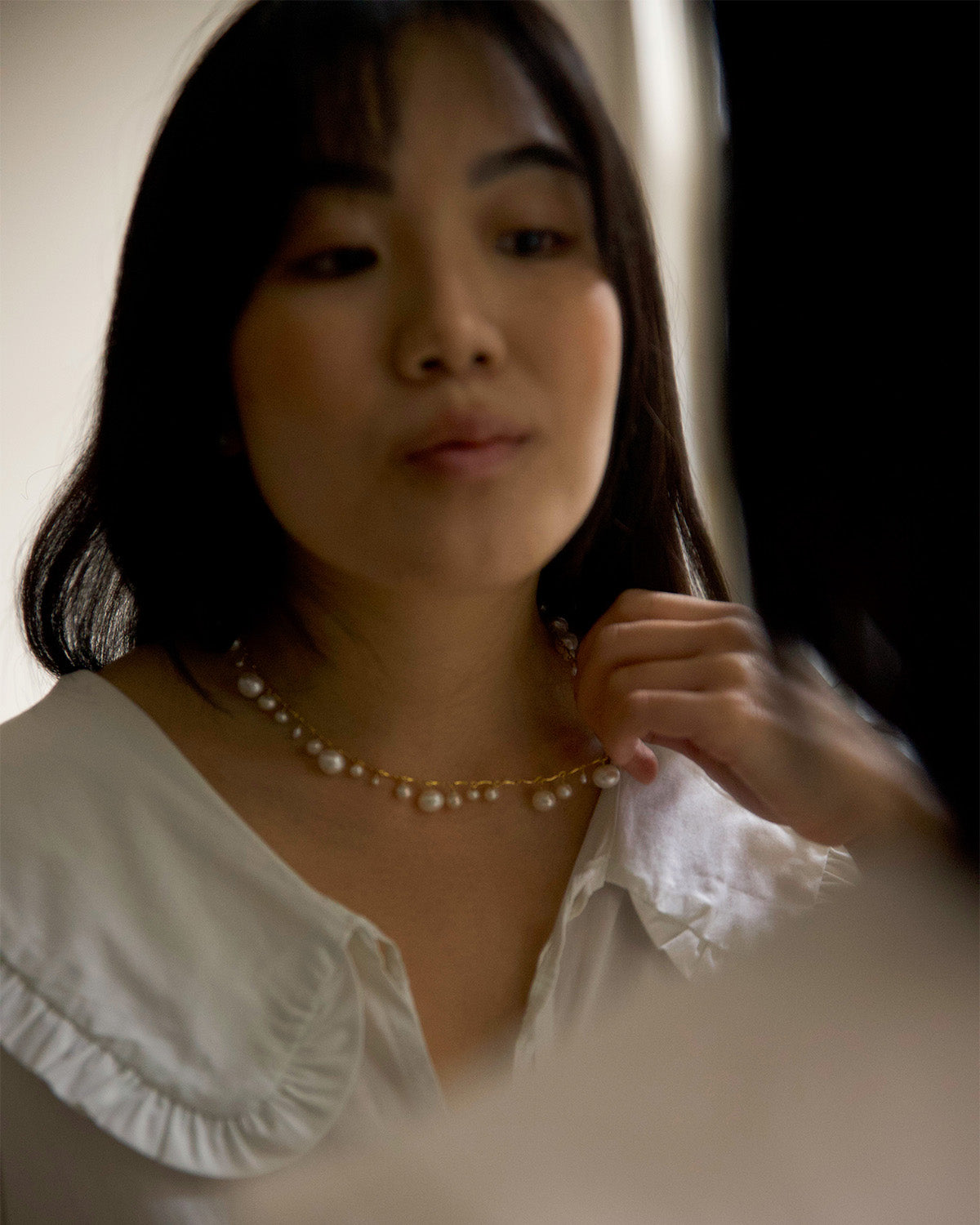 Pearl Scalloped Necklace in Gold