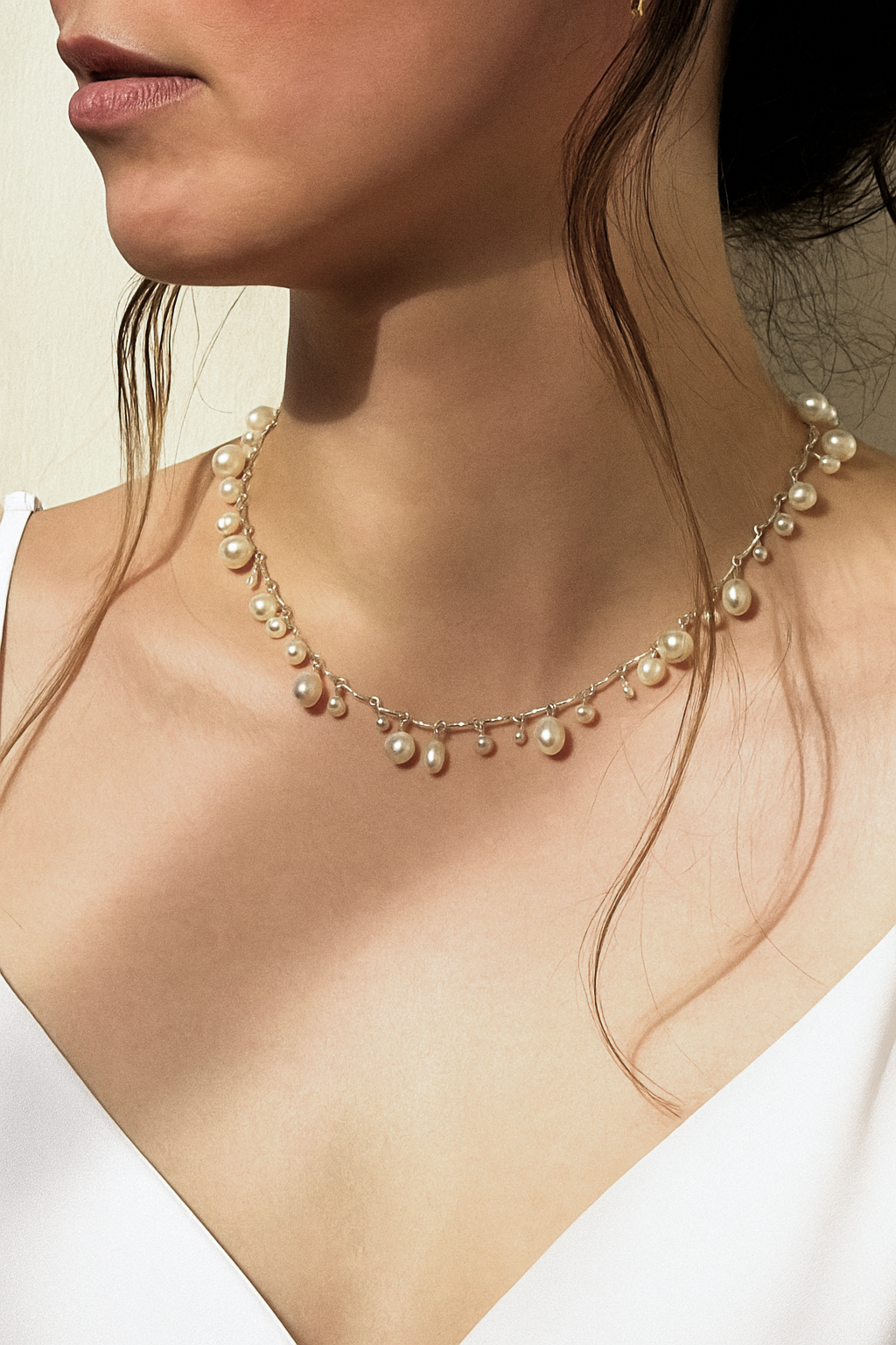 Pearl Scalloped Necklace in Silver