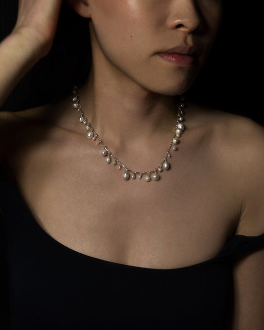 Pearl Scalloped Necklace in Silver